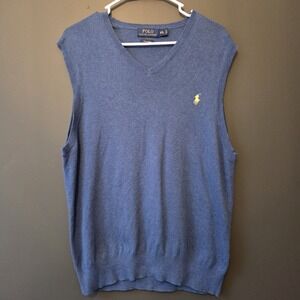 Polo Ralph Lauren Sweater Vest Mens 2XL Blue Pima Cotton V Neck Pony Logo Knit